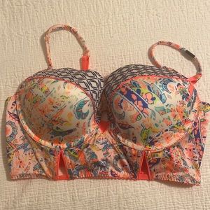 Never Worn / long line bra with neon print / 36D